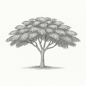 Albizia julibrissin ‘Umbrella’ planté près d’une terrasse pour une ombre naturelle et décorative